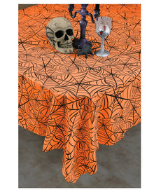Orange Spinnweben Tischdecke für Halloween