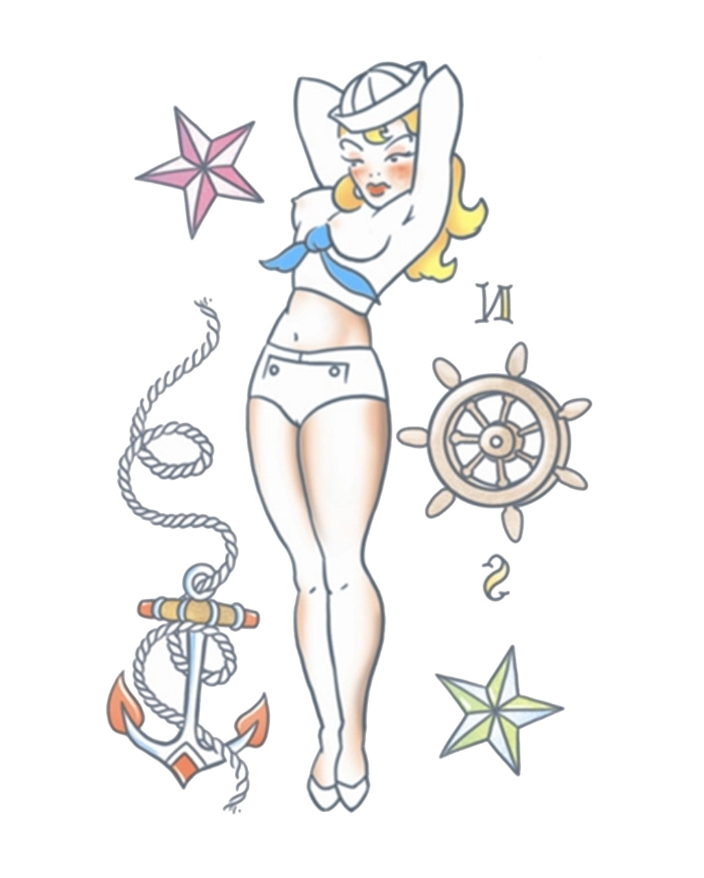 Pin Up Adhesive Tattoo With Sailor Motif