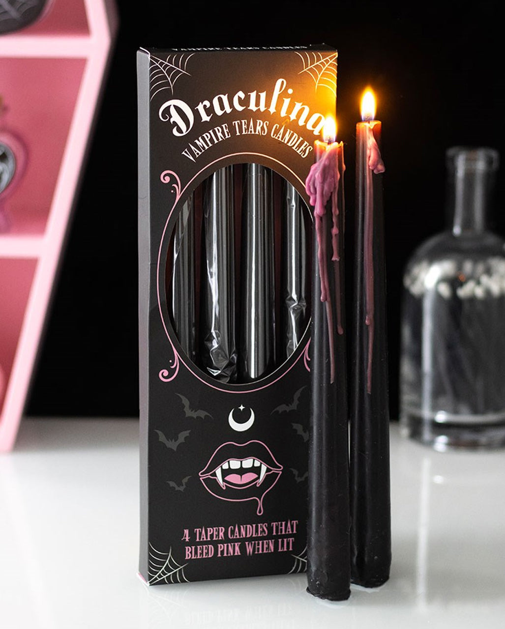 Pink "Bleeding" Vampire Candles Set Of 4