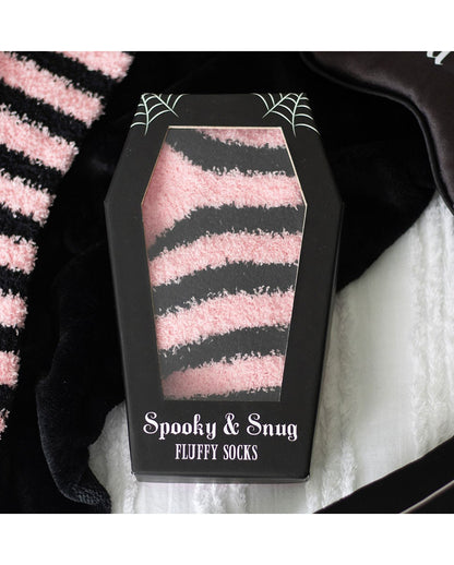 Pink & Schwarz gestreifte Fluffy Socken in Sargbox