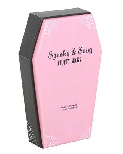 Pink & Schwarz gestreifte Fluffy Socken in Sargbox