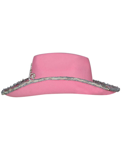 Cappello Da Cowboy Rosa Con Strass E Paillettes