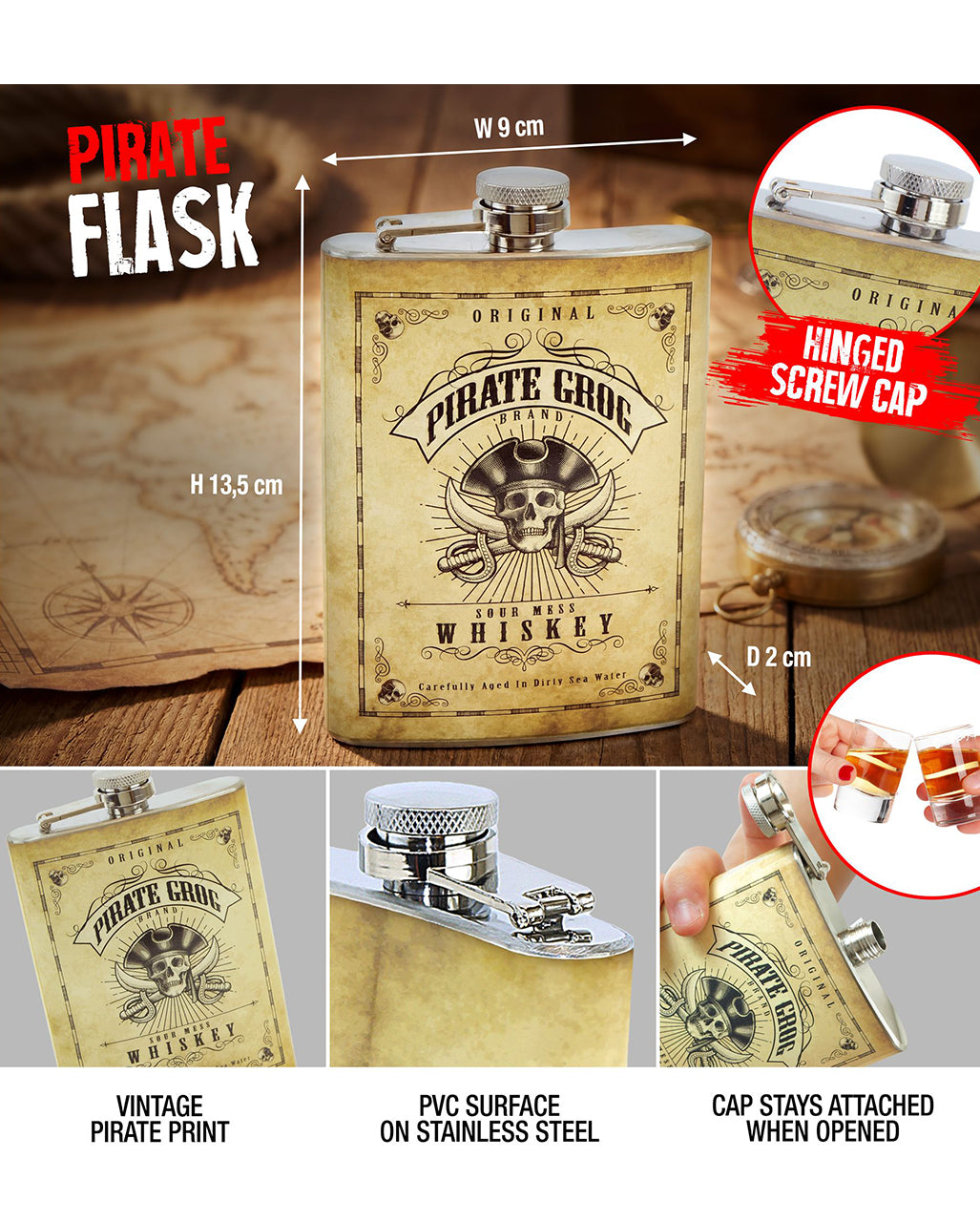 Pirate Grog Whiskey Flachmann Flasche