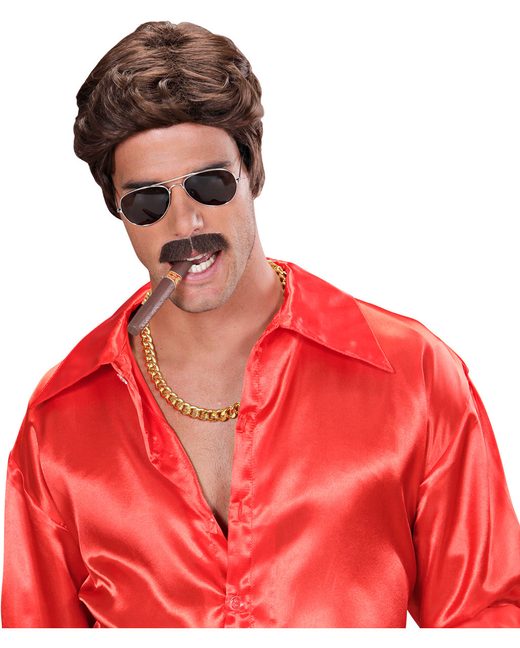 Playboy Men's Wig With Moustache Brown