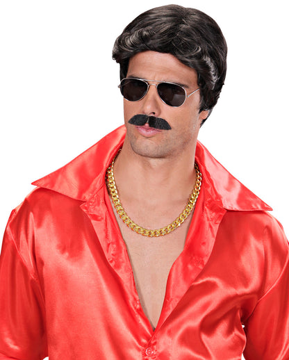 Playboy Mens Wig With Mustache Black