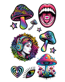Psychedelic Magic Mushroom Tattoo Set
