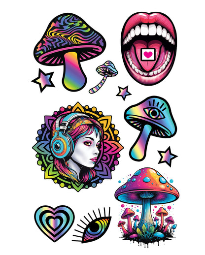 Psychedelic Magic Mushroom Tattoo Set