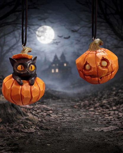 Pumpkin & Patch Halloween-Kürbis-Hängeornamente (2er-Set) 7cm
