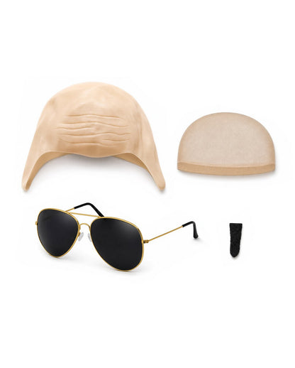 Peluca de rapero calvo con gafas de sol y perilla, 4 piezas.