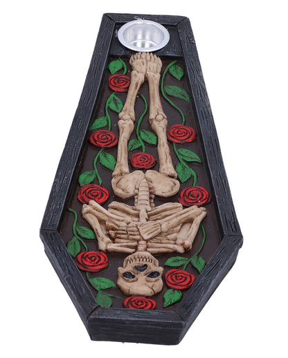 Skelett in Rosen Räucherstäbchen & Kegel Halter 21,5cm