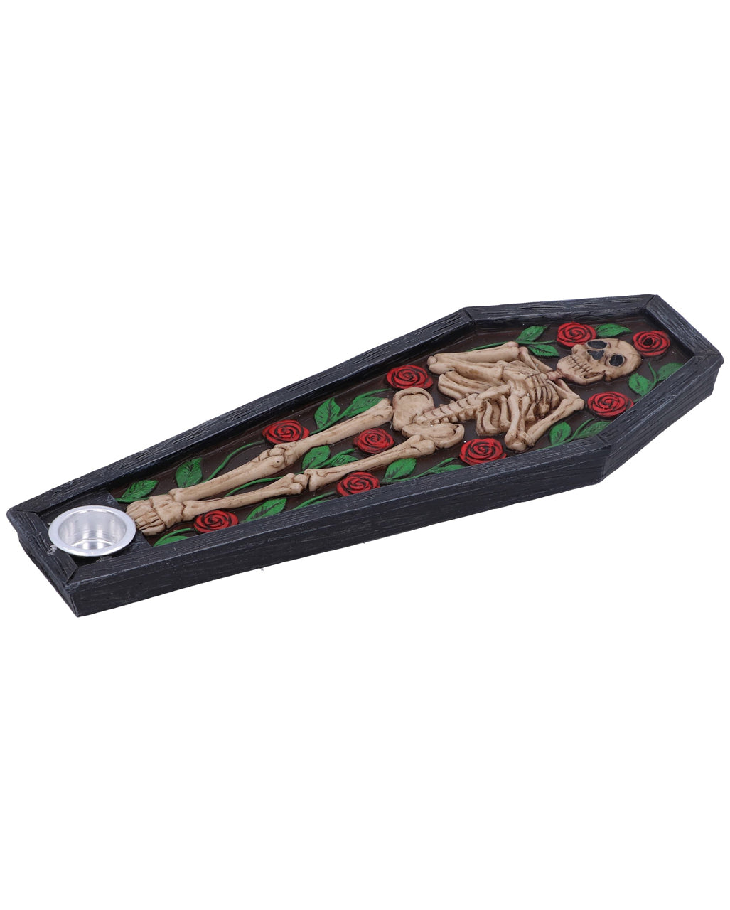 Skelett in Rosen Räucherstäbchen & Kegel Halter 21,5cm
