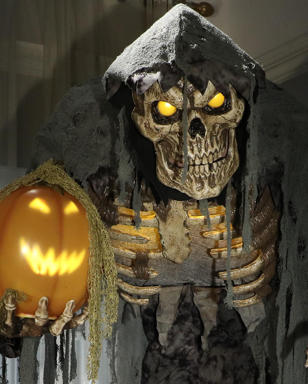 Riesiger Jack Reaper mit sprechendem Kürbis Halloween Animatronic