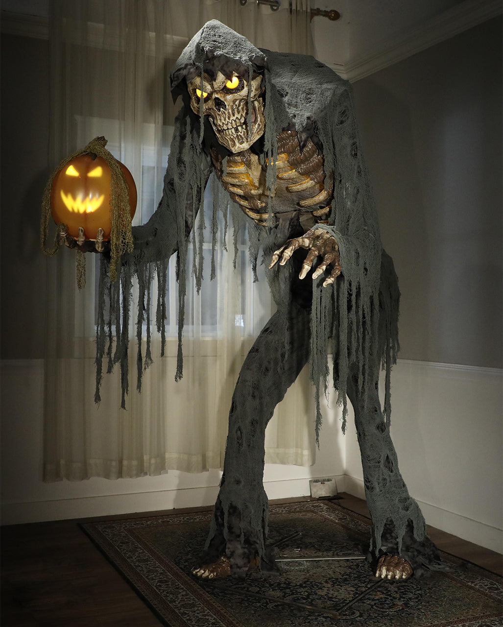 Riesiger Jack Reaper mit sprechendem Kürbis Halloween Animatronic