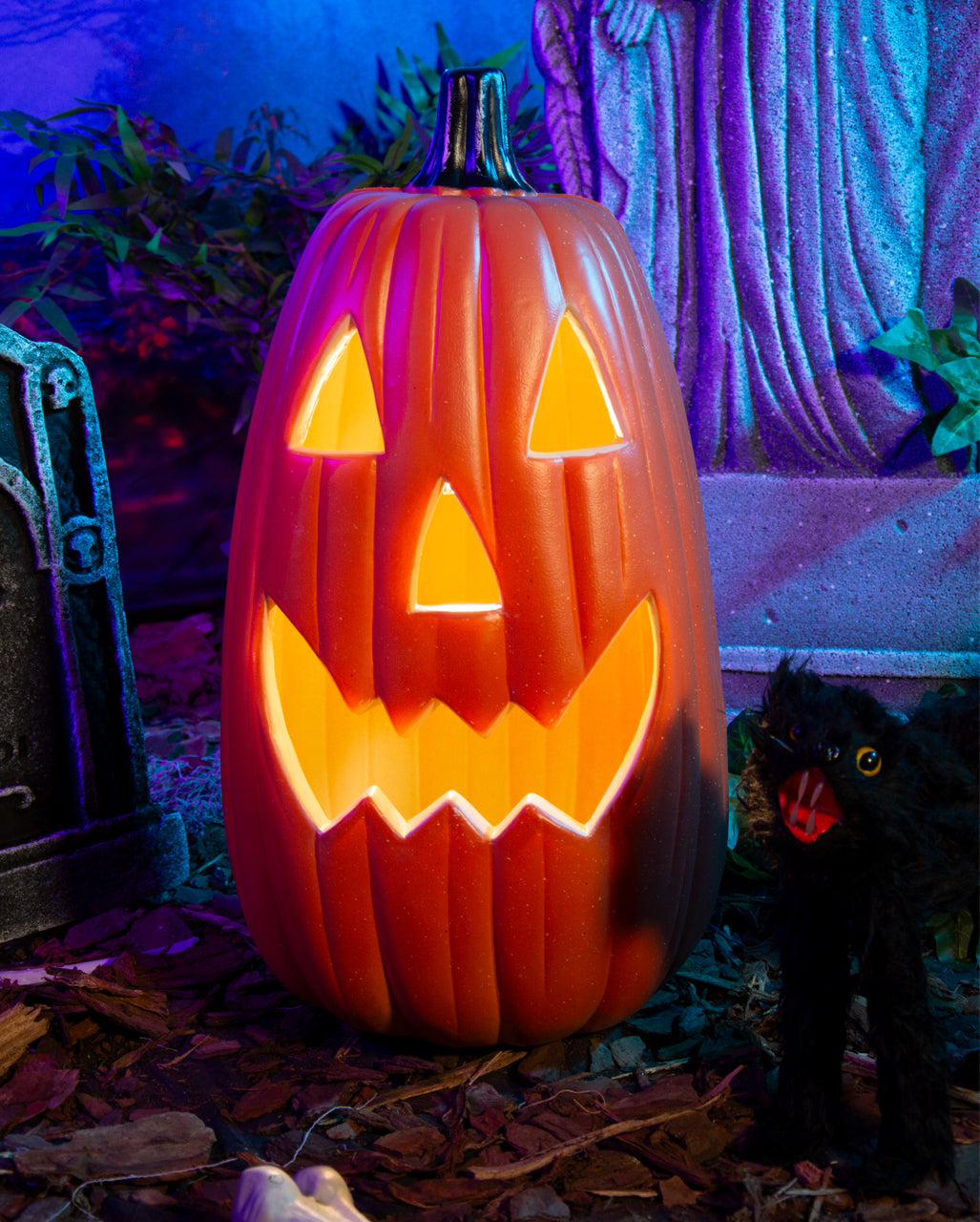 Riesiger Ovaler Halloween Kürbis mit Licht 55cm