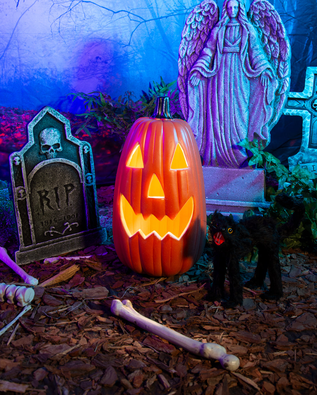 Riesiger Ovaler Halloween Kürbis mit Licht 55cm