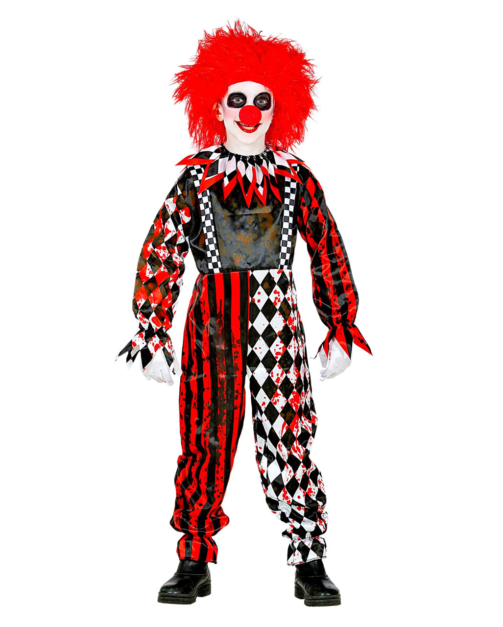Rot/Weißer Horrorclown mit Kragen Kinderkostüm
