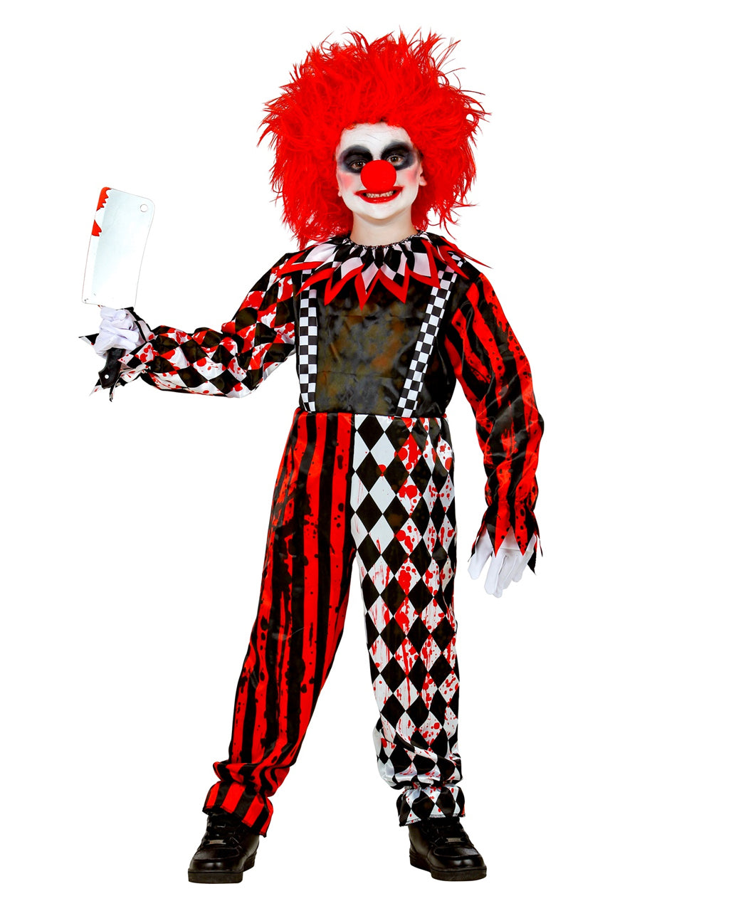Rot/Weißer Horrorclown mit Kragen Kinderkostüm