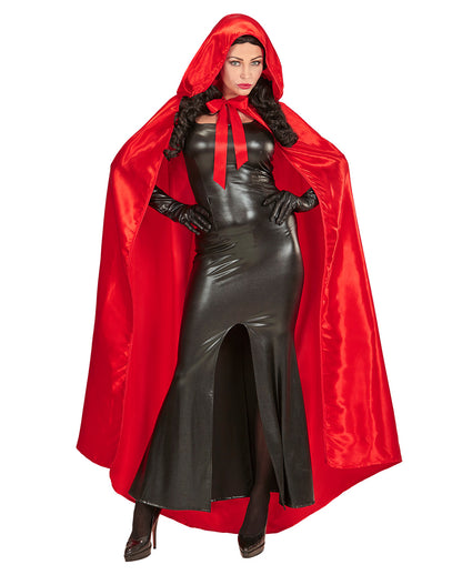 Rode Satijnen Cape Met Capuchon