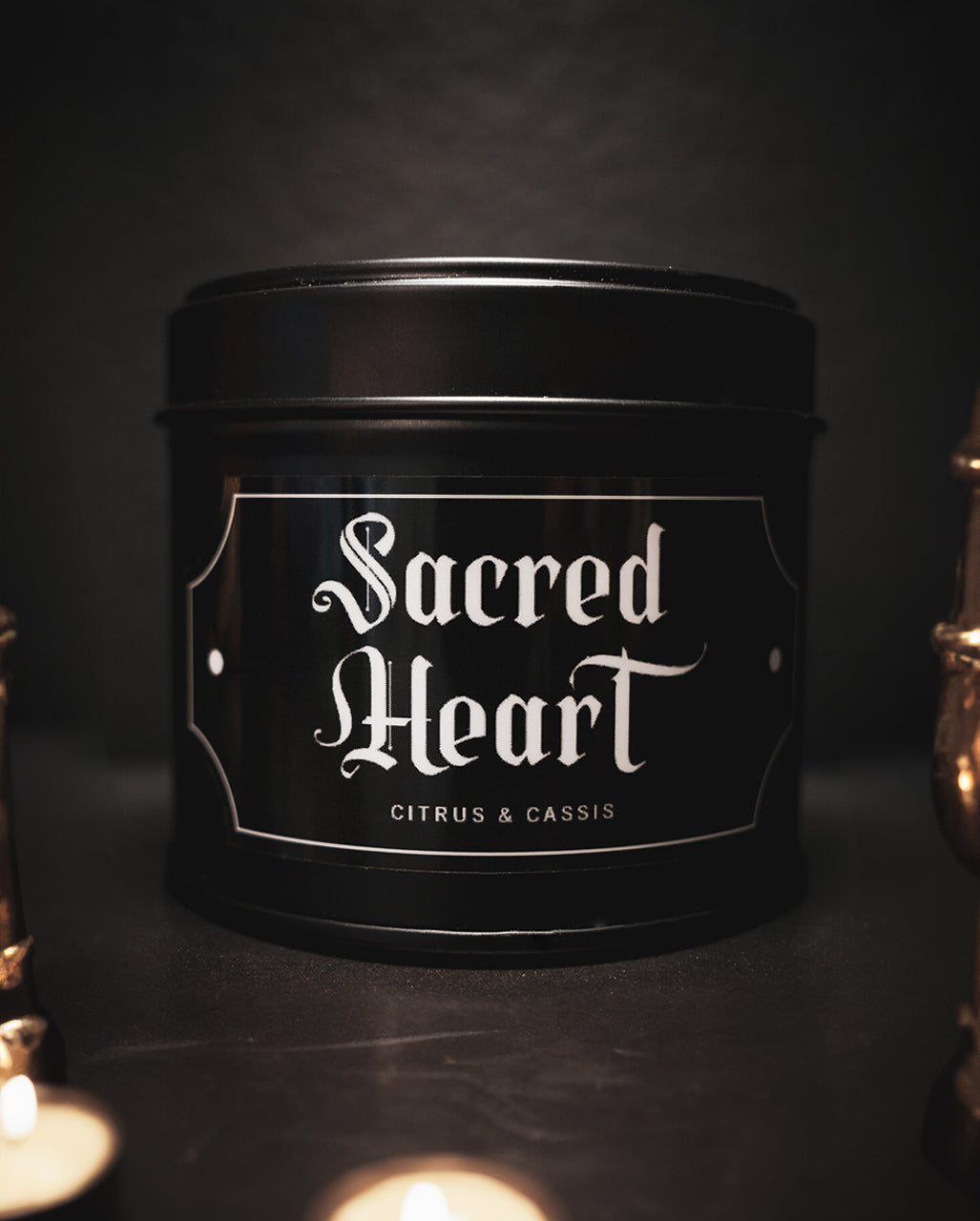 Sacred Heart Gothic Geurkaars In Zwart Metalen Blik