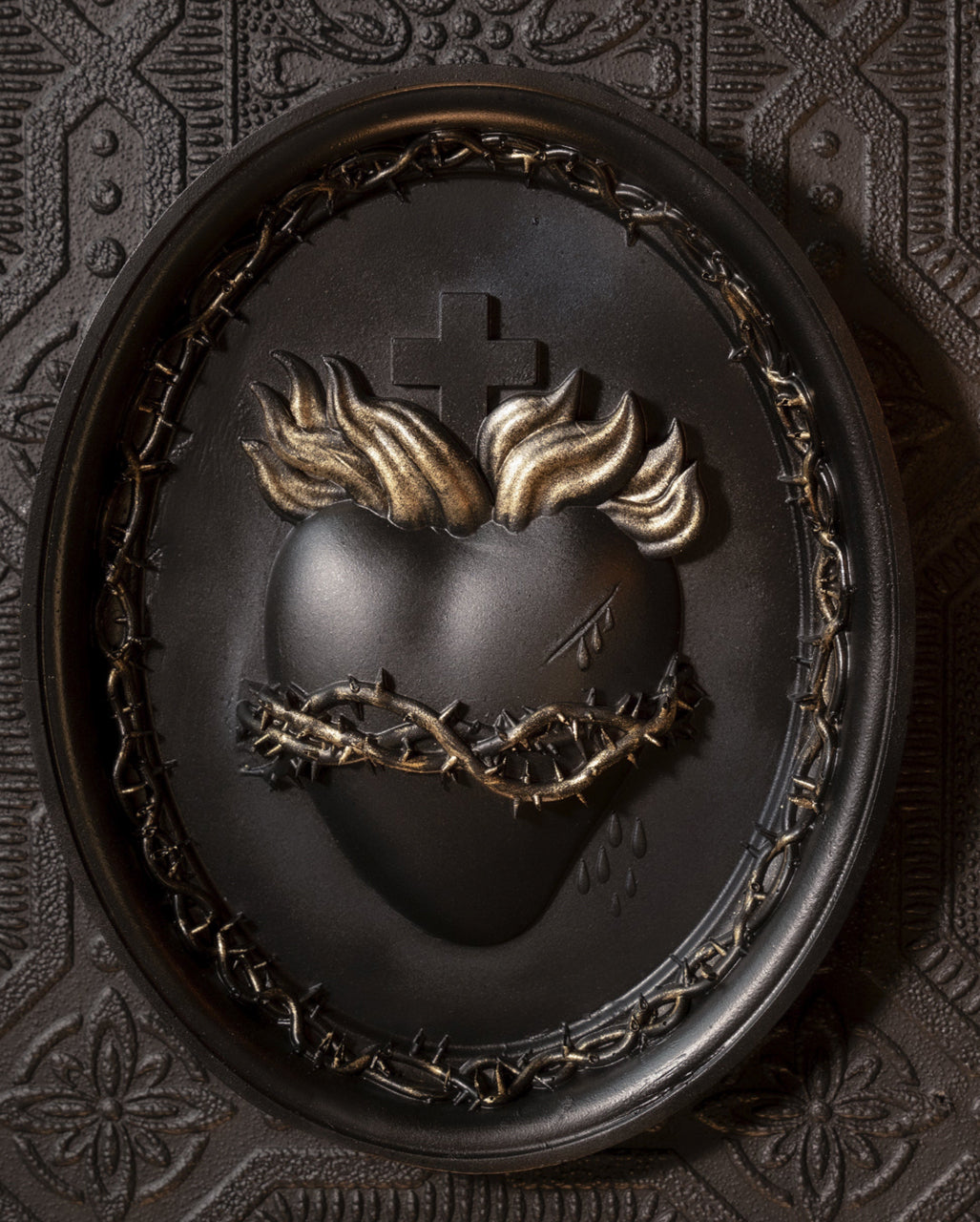 Sagrado Corazón Mural Gótico Con Corona De Espinas 20cm