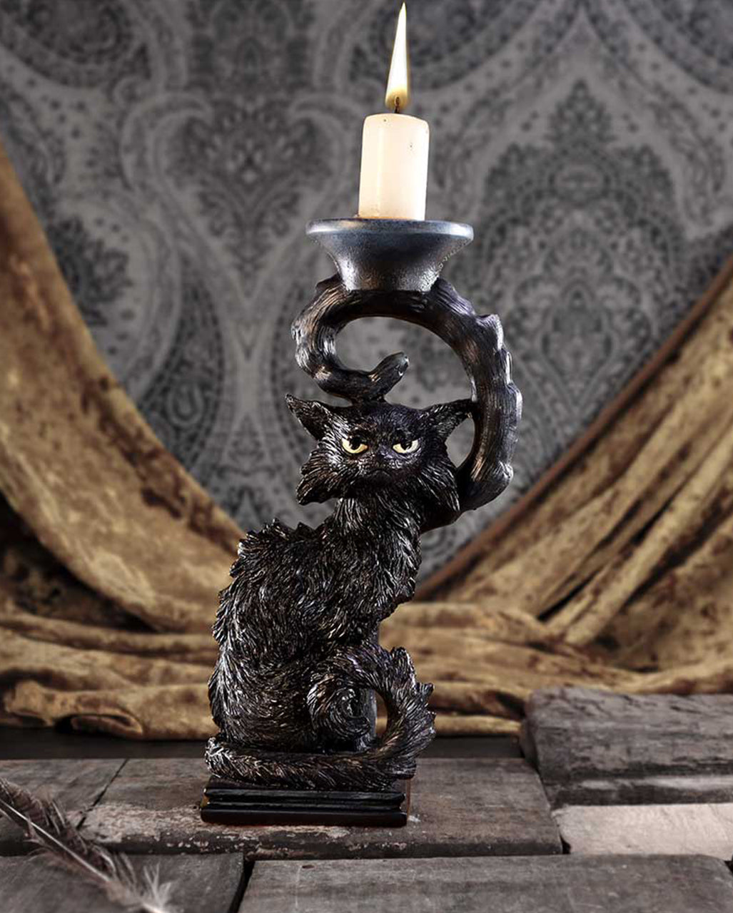 Salem Kerzenleuchter mit schwarzer Katze 20cm
