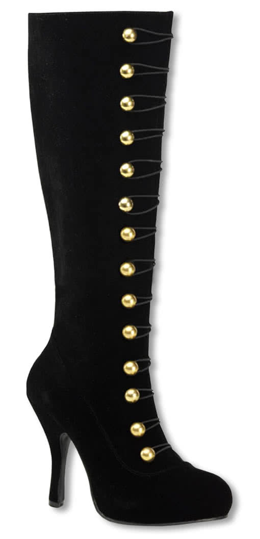 Samtstiefel mit goldfarbenen Knöpfen
