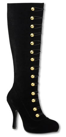 Samtstiefel mit goldfarbenen Knöpfen