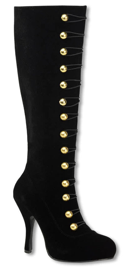 Samtstiefel mit goldfarbenen Knöpfen