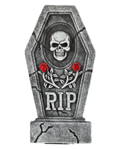 Coffin-shaped Gravestone With Skull & Roses 40cm