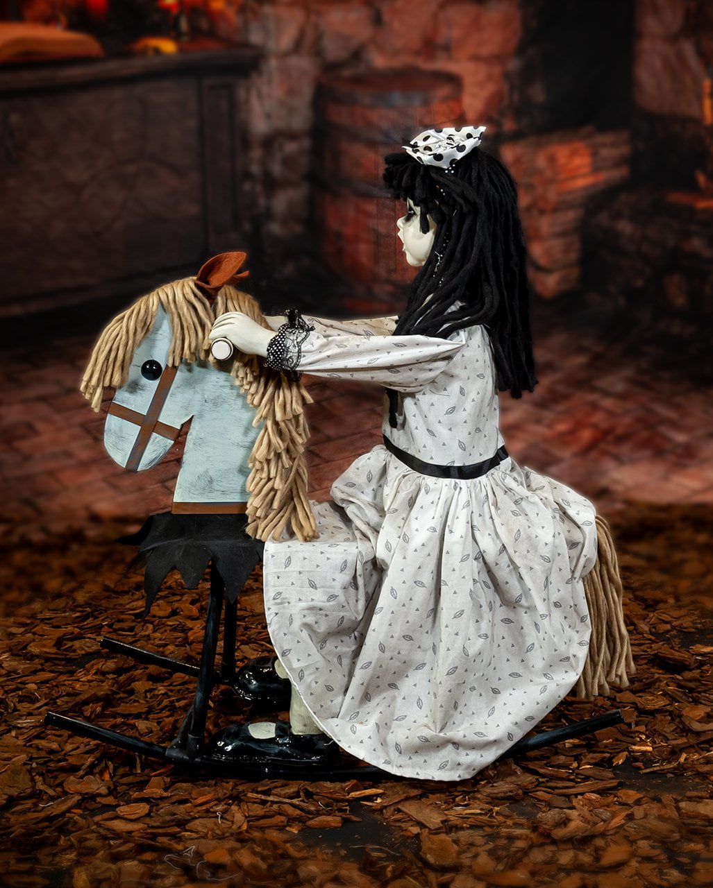 Rocking Horse With Animated Ghost Puppet 72cm