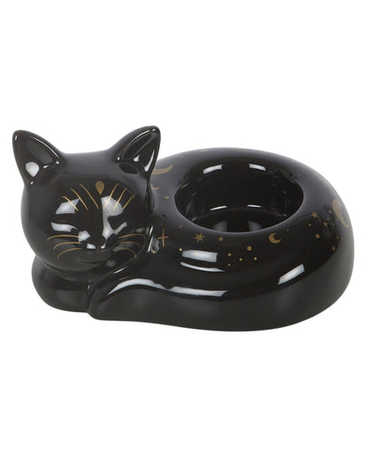 Schlafende, Schwarze Katze Teelichthalter 12cm