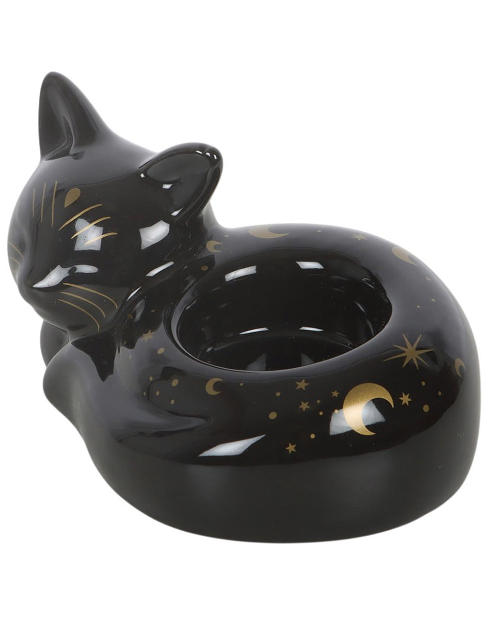 Schlafende, Schwarze Katze Teelichthalter 12cm