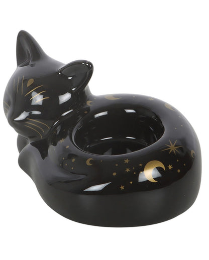 Schlafende, Schwarze Katze Teelichthalter 12cm