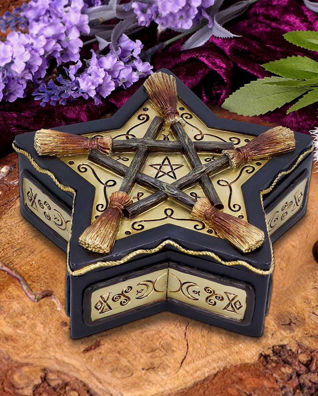 Schmuckkästchen mit Hexenbesen & Pentagramm 16cm
