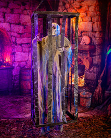 Schüttelnder Fetzenreaper im Käfig Halloween Animatronic 200cm