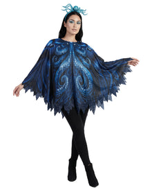 Schwarzer Oktopus Poncho mit blauem Tintenfisch