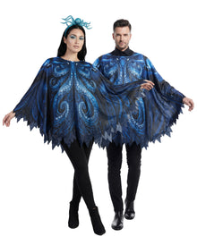 Schwarzer Oktopus Poncho mit blauem Tintenfisch