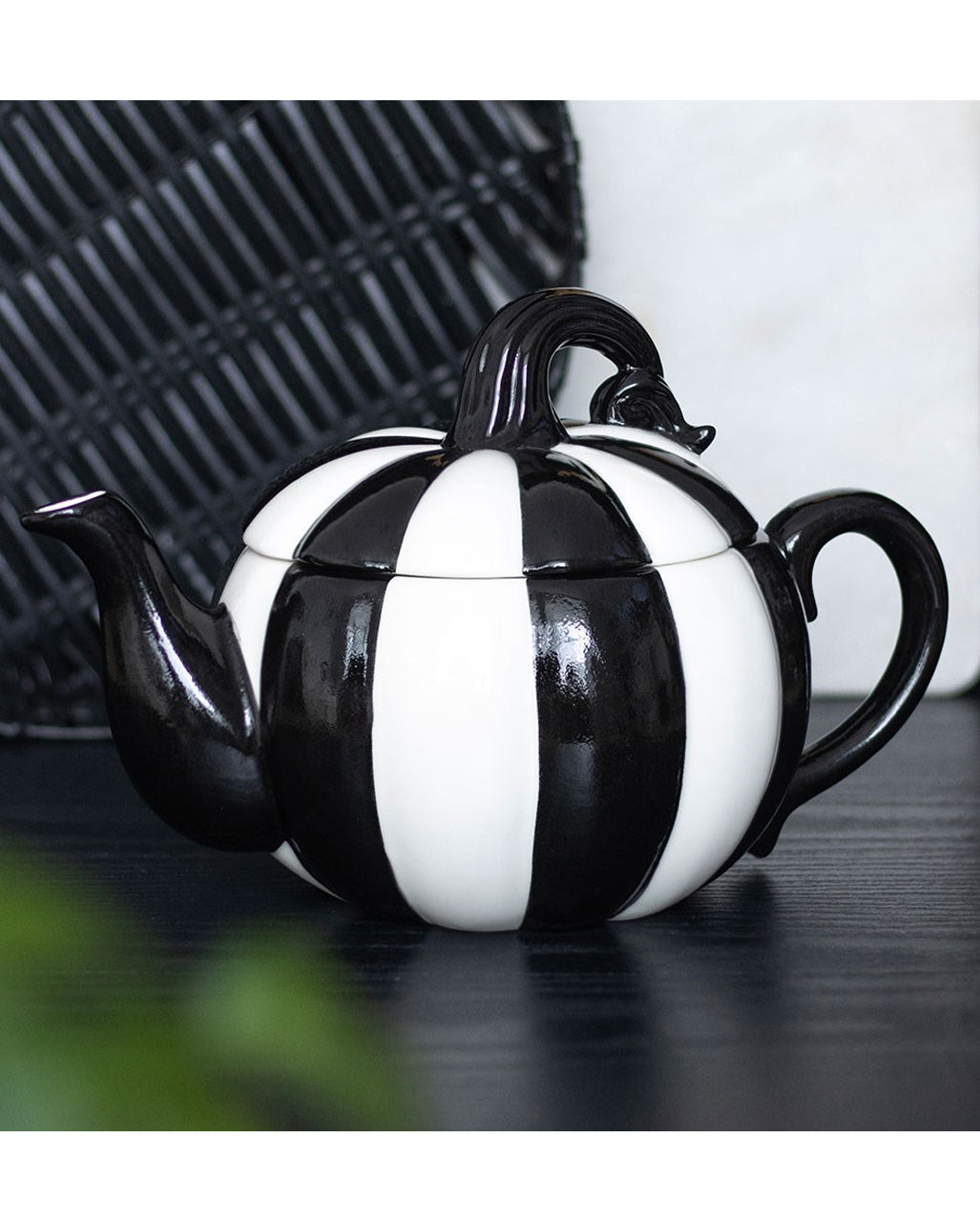Zwart-wit Gestreepte Pompoen Theepot