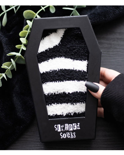 Schwarz-Weiß Gestreifte Socken in Sarg Box