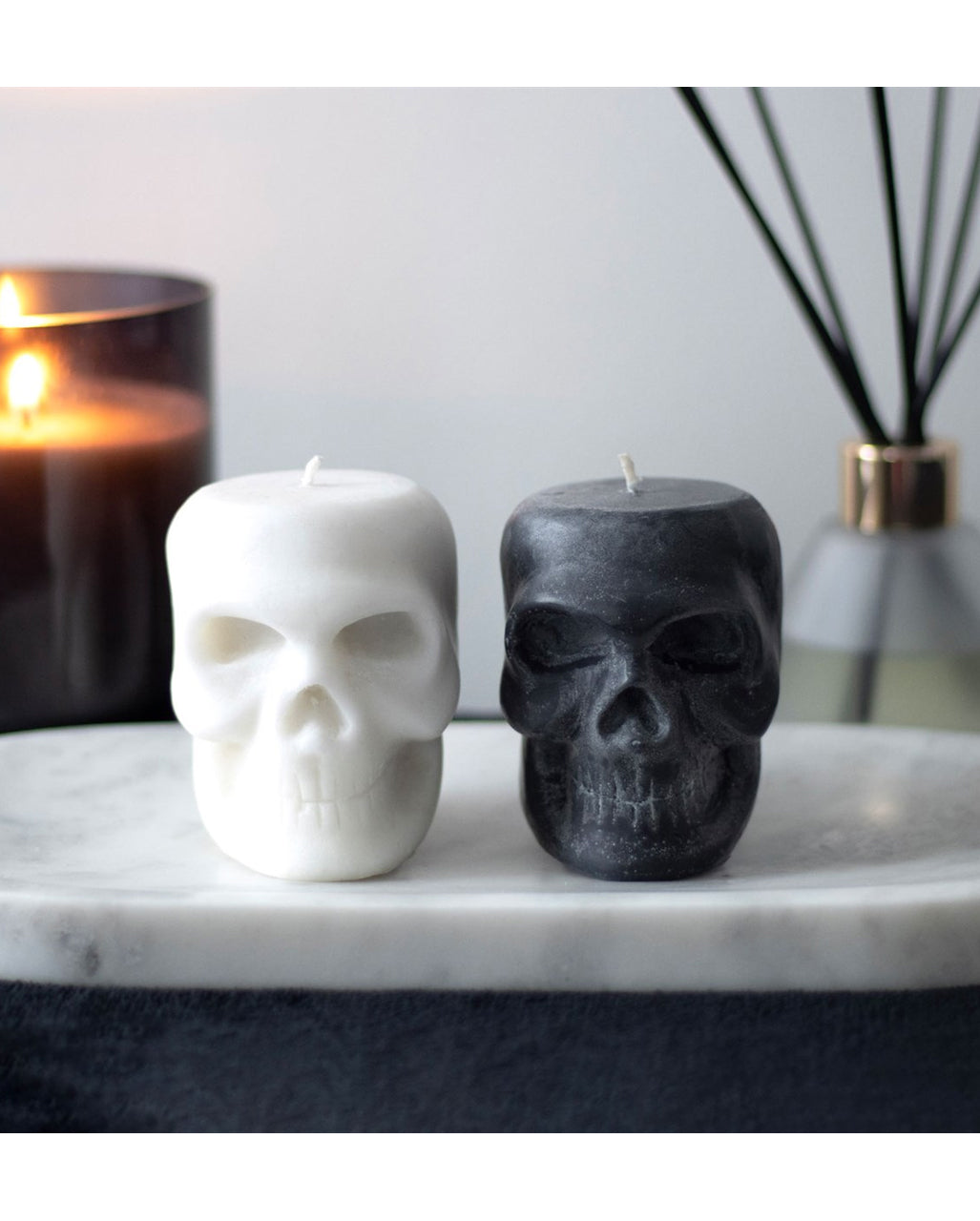 Black And White Skull Candles With Fragrance Assorted