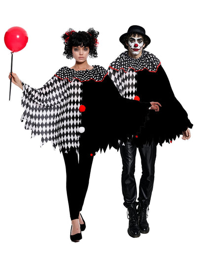 Clown Poncho Schwarz-Weiß Kariert