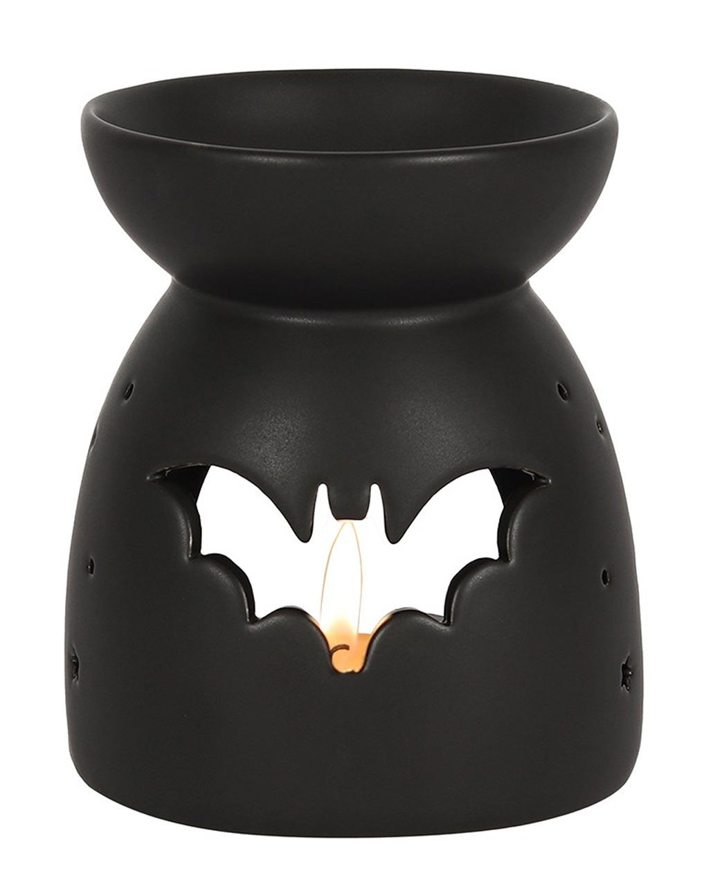 Schwarze Duftlampe mit Fledermaus Motiv