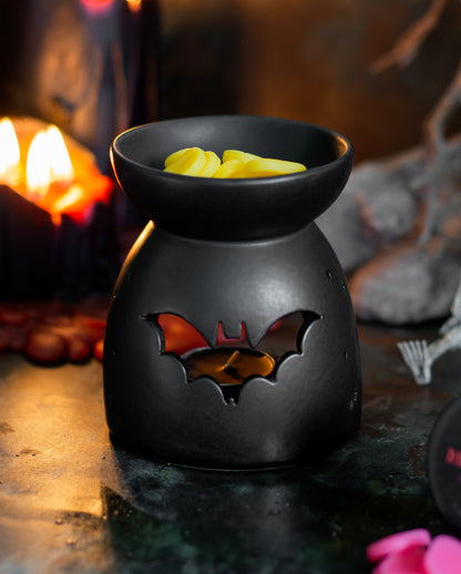 Schwarze Duftlampe mit Fledermaus Motiv