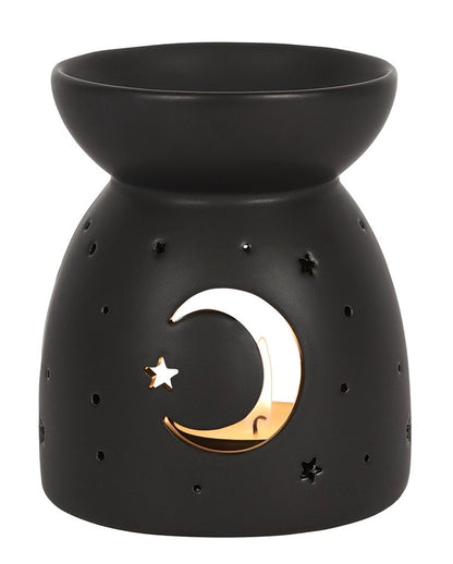 Schwarze Duftlampe mit Mond & Sterne