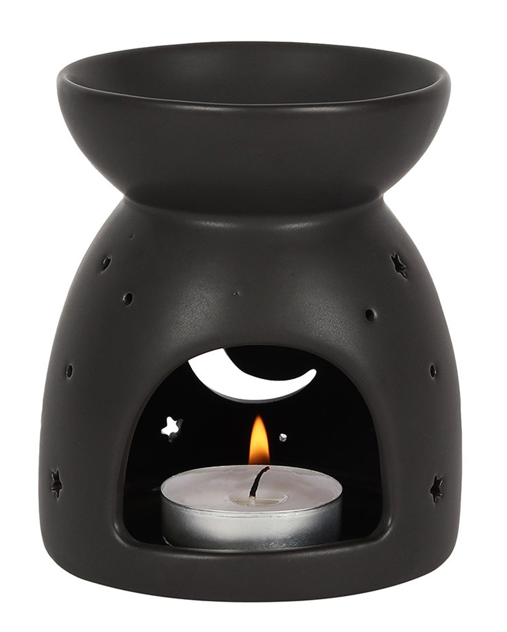 Schwarze Duftlampe mit Mond & Sterne