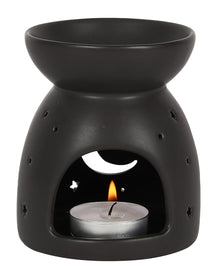 Schwarze Duftlampe mit Mond & Sterne