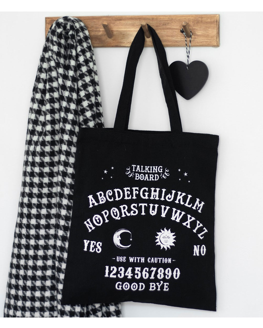 Schwarze Einkaufstasche mit Ouija Brett als Motiv 40x35cm