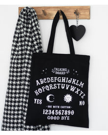 Schwarze Einkaufstasche mit Ouija Brett als Motiv 40x35cm