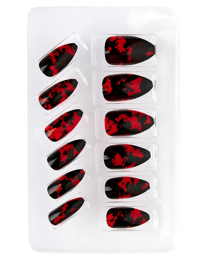 Schwarze Fingernägel mit Blood Splatter 12 St.