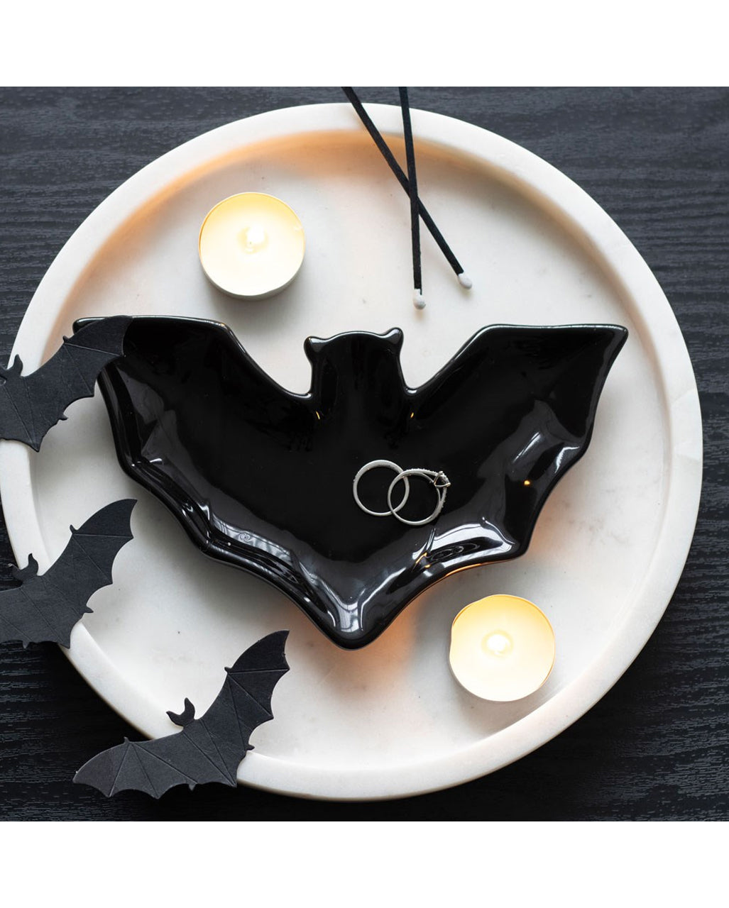 Schwarze Fledermaus Schmuckschale 20cm